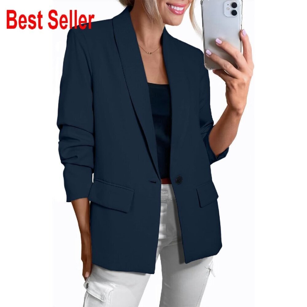 Long Sleeve Blazer Open Front Slim Fit Business Casual Office Wear Chic